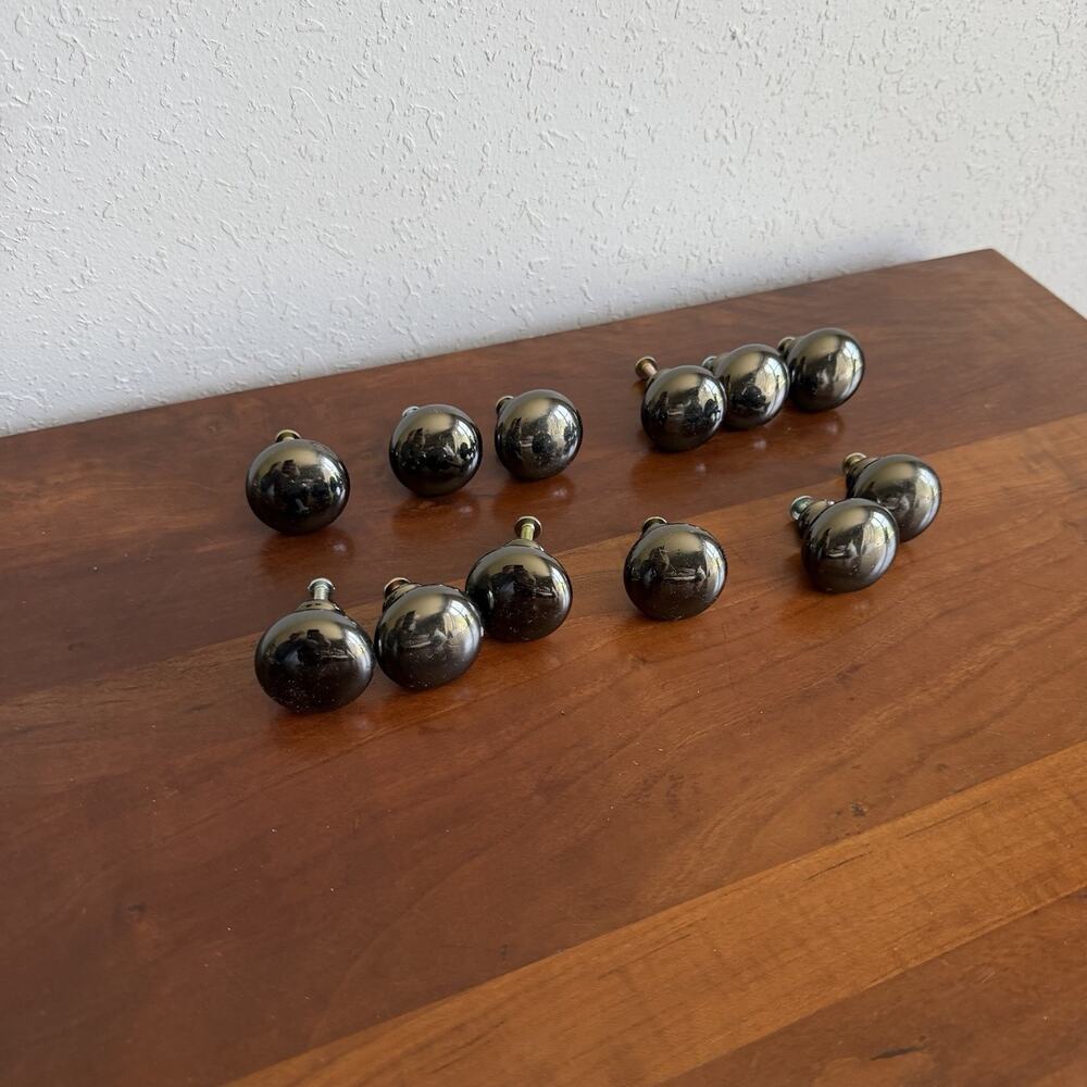 Lot of 12 Dark Pewter Metal Door Knobs Drawer Handles Some Wear Has Screws